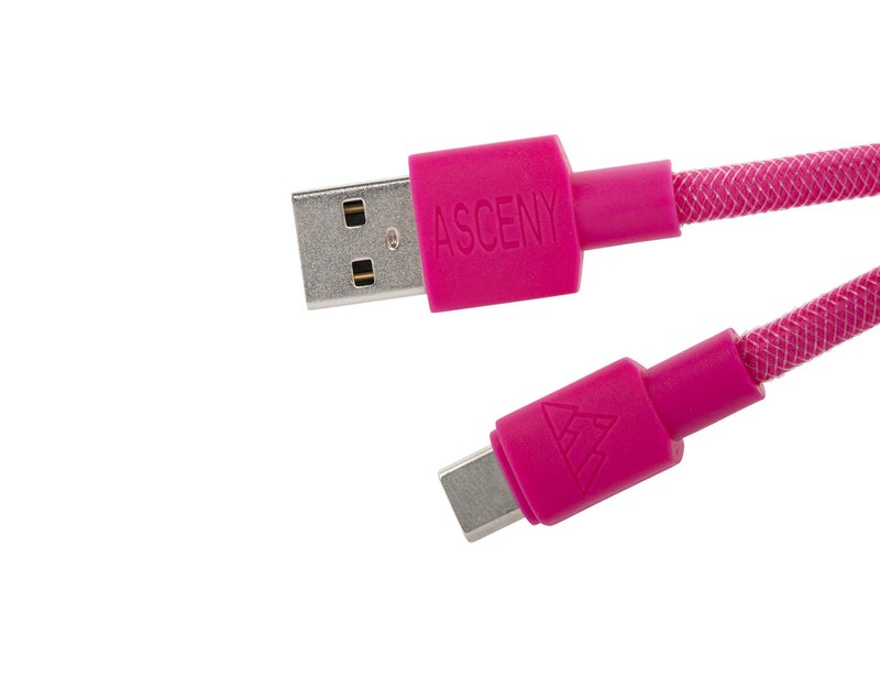 ASCENY Coiled & Double-Sleeved Mechanical Keyboard Cable, for Type-C Mechanical Keyboards (Pink) - Image 2